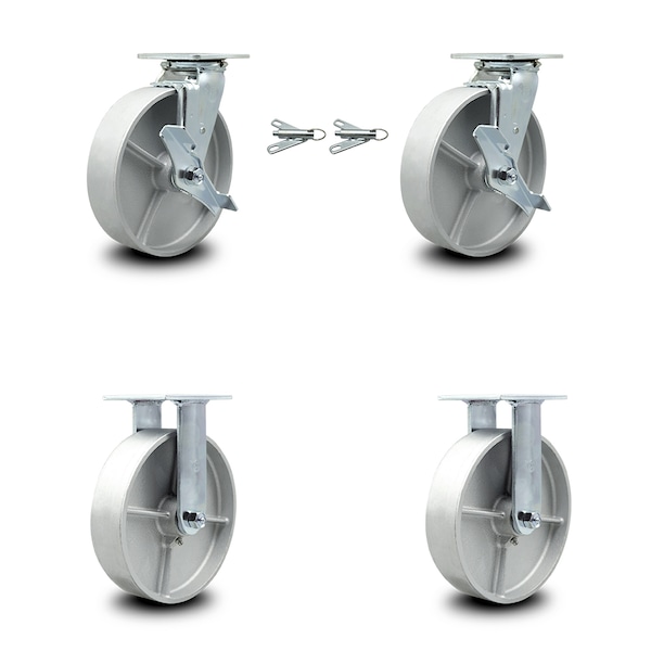 8 Inch Semi Steel Caster Set with 2 Brakes/Swivel Lock 2 Rigid